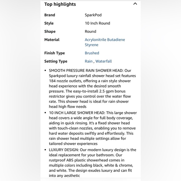 Sparkpod 10” Large Luxury Rainfall Showerhead in Elegant Brushed Nickel - Picture 5 of 5